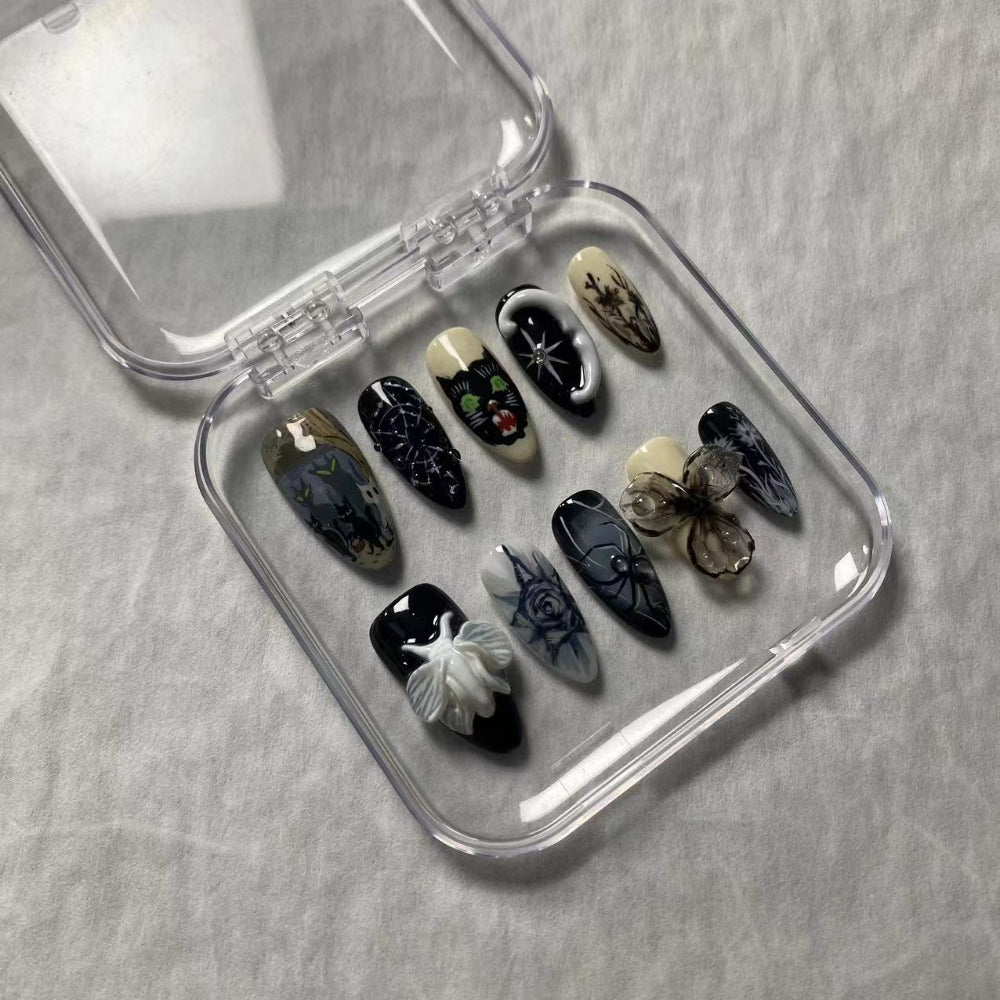Halloween Carnival Terror 3D 10Pcs Ongles à Presser Amande Moyenne
