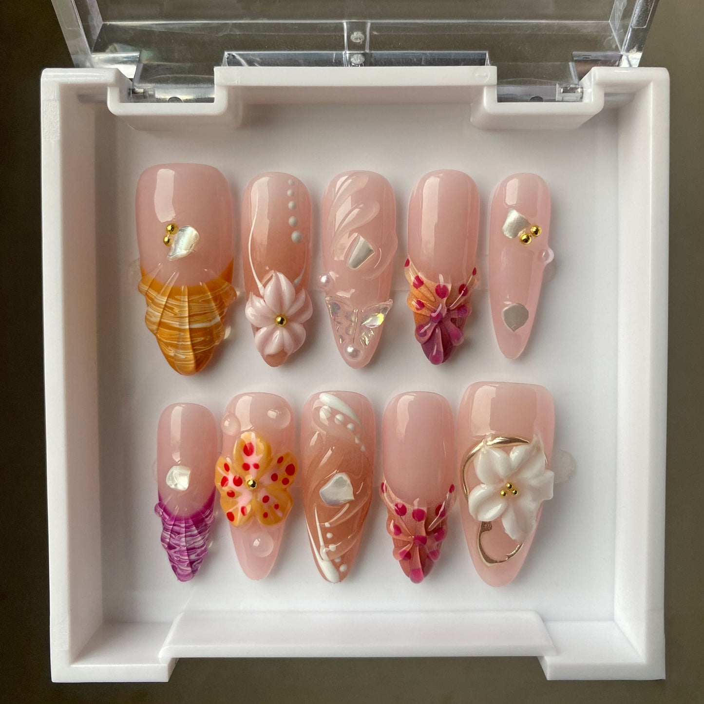 Summer Pink Shell & Flower Nails