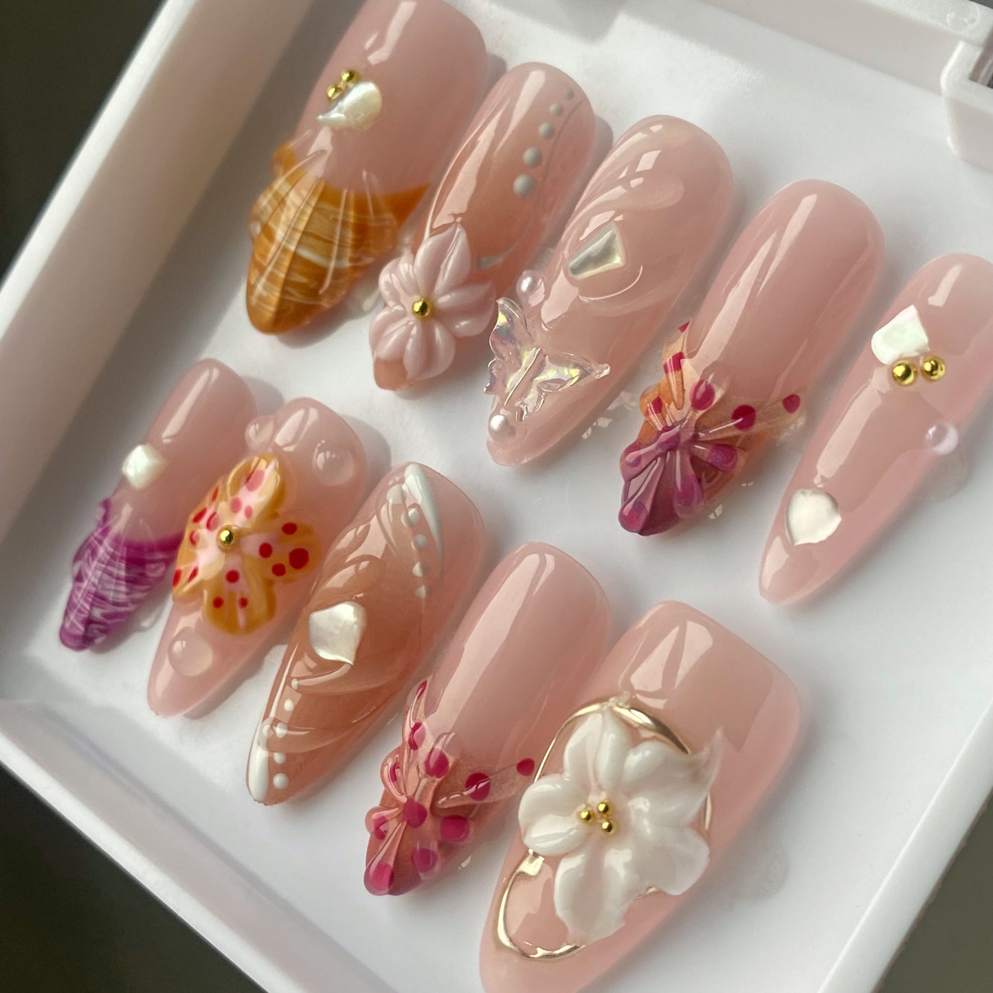 Summer Pink Shell & Flower Nails