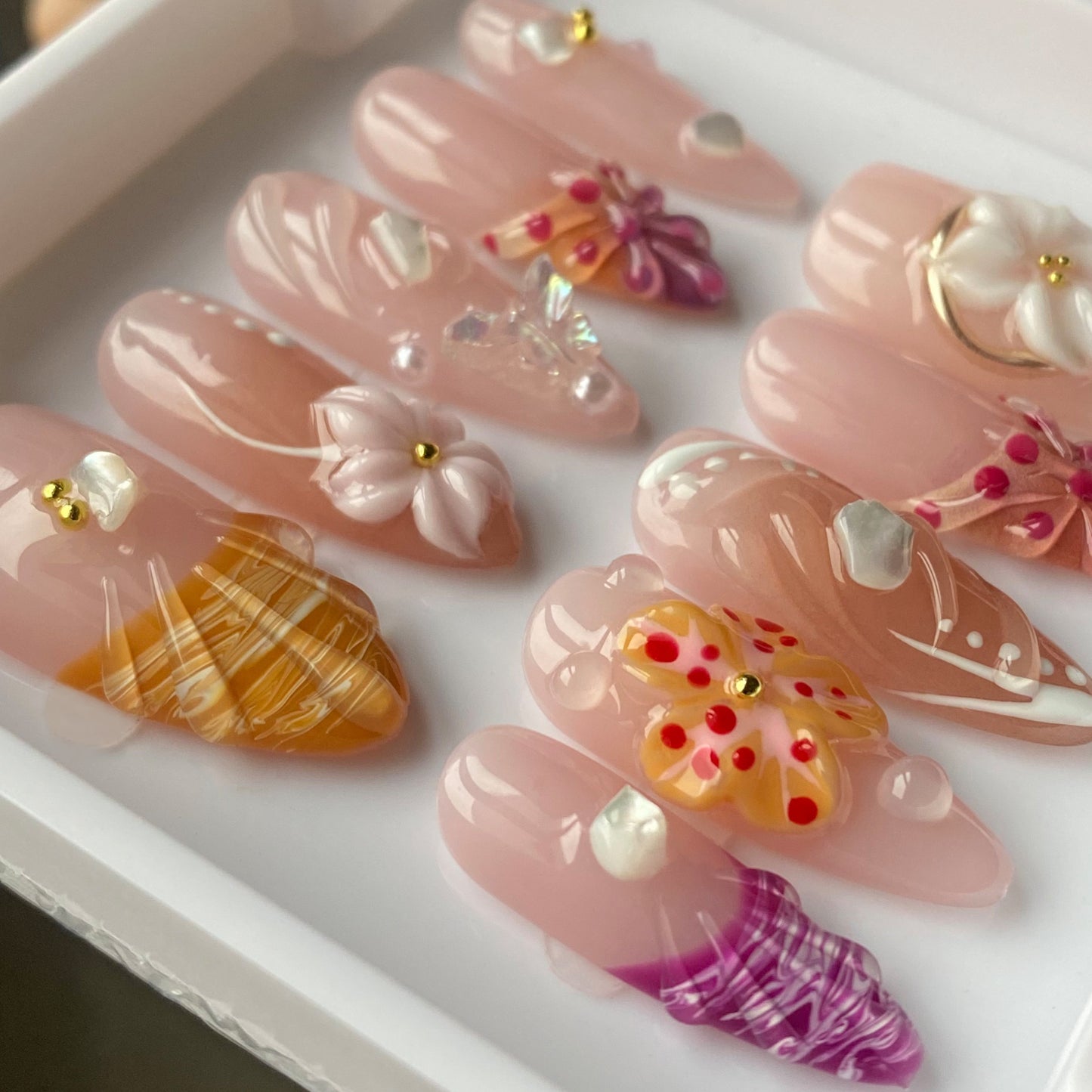 Summer Pink Shell & Flower Nails