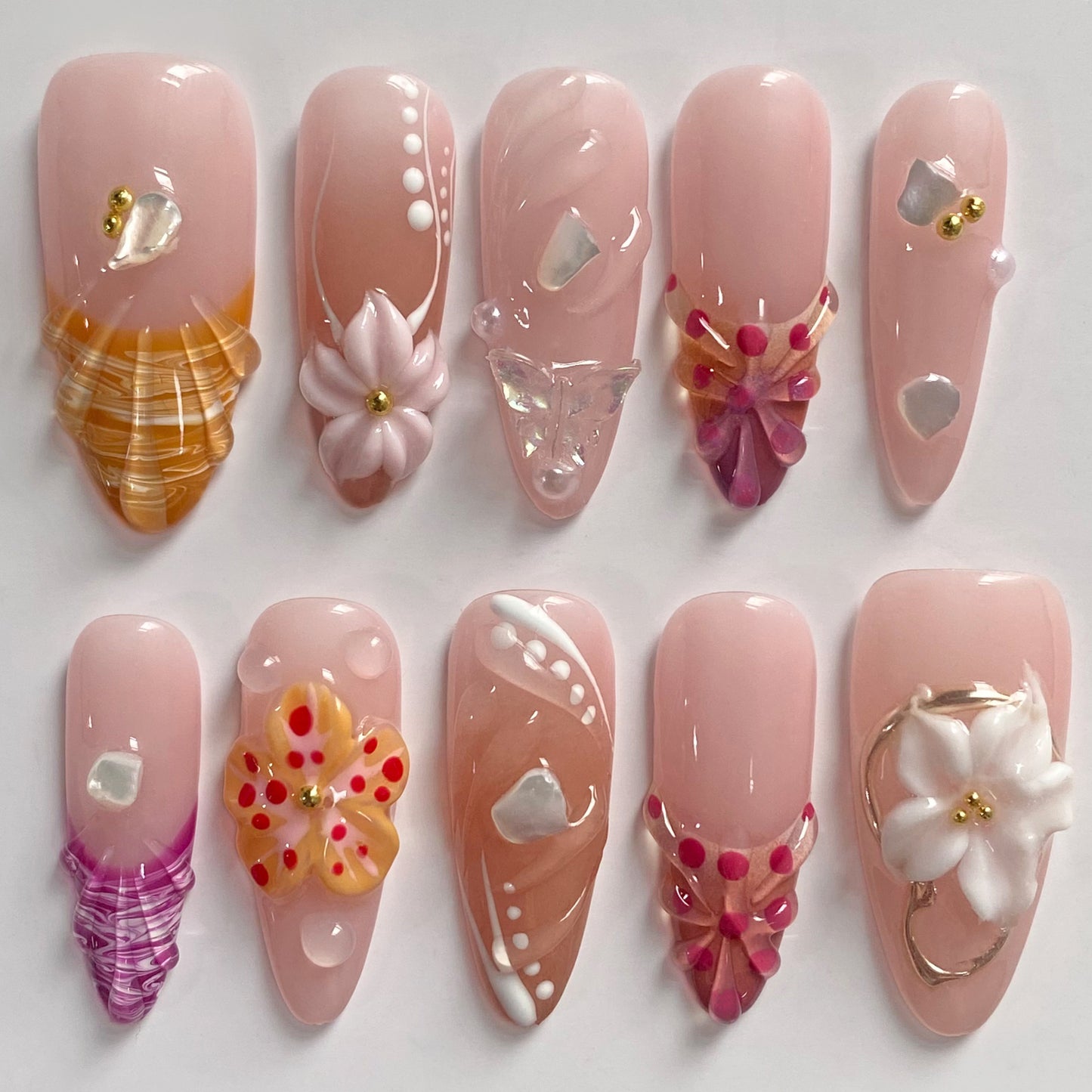 Summer Pink Shell & Flower Nails