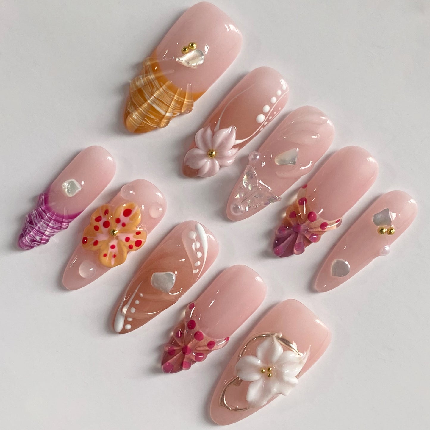 Summer Pink Shell & Flower Nails