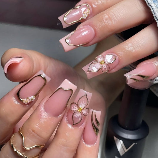 3D French Pink Medium Long Nails