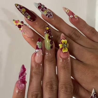 Colorful INS Y2K French Women's Stiletto Almond Nails