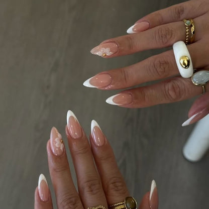 White INS Y2K French women's Almond Nails