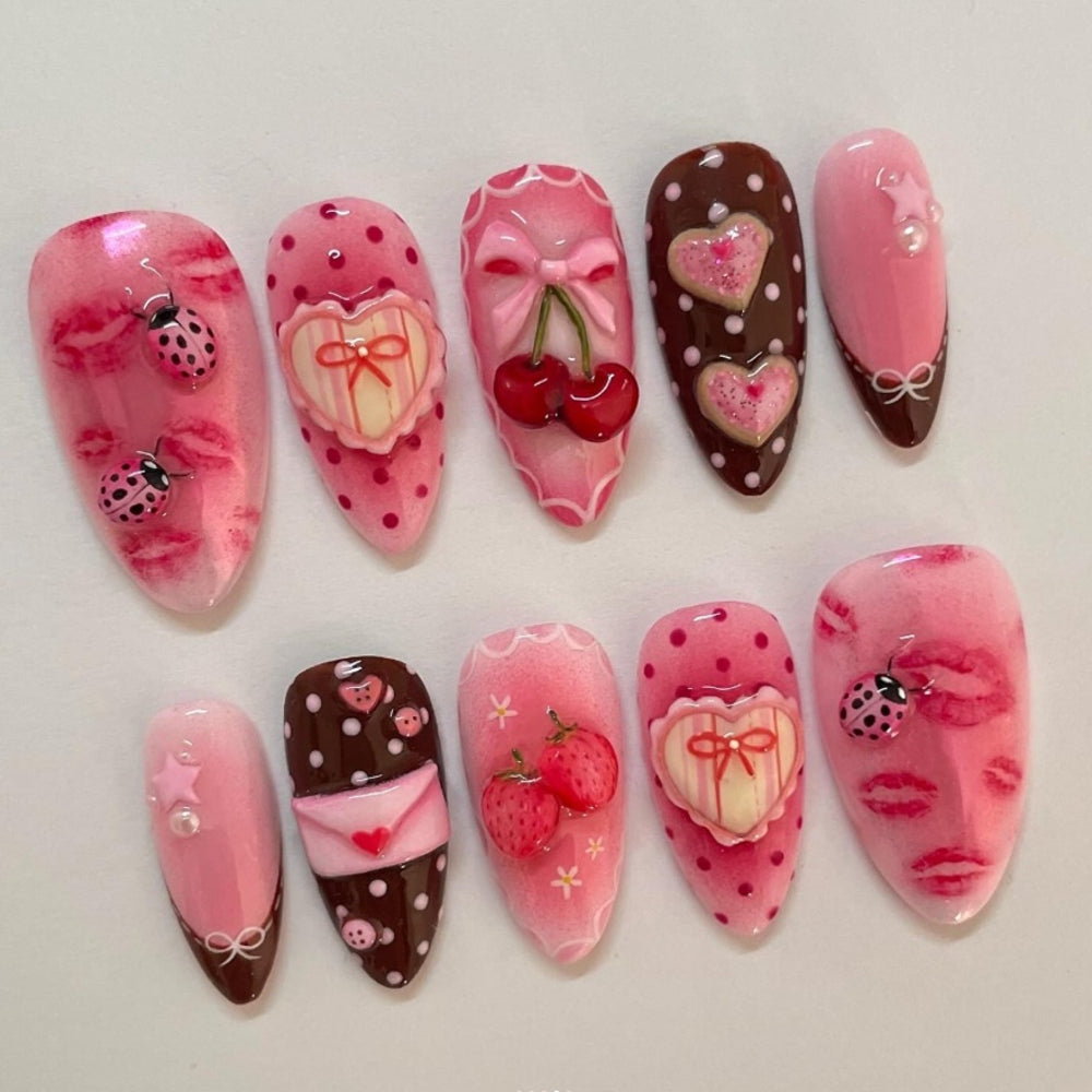 Pink Strawberry Love Nail