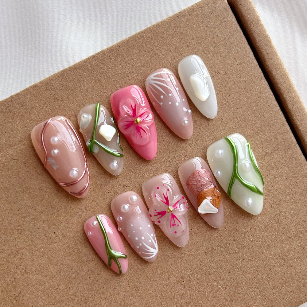 Pink Tengman Almond Nails