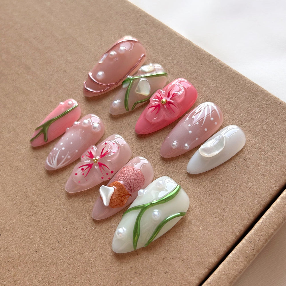 Pink Tengman Almond Nails
