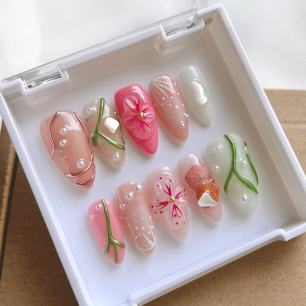 Pink Tengman Almond Nails