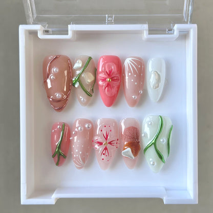 Pink Tengman Almond Nails