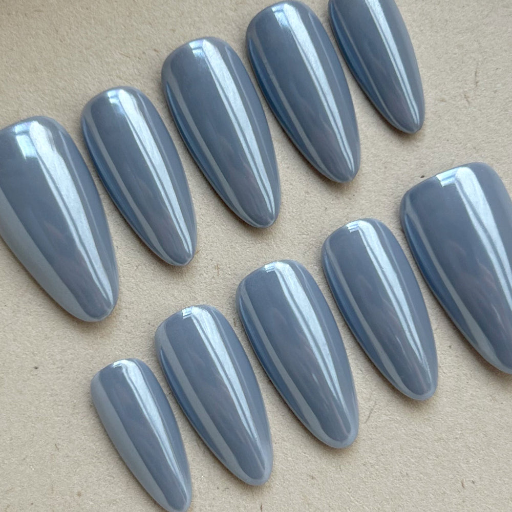 Blue Magic Mirror Pink Almond Nail