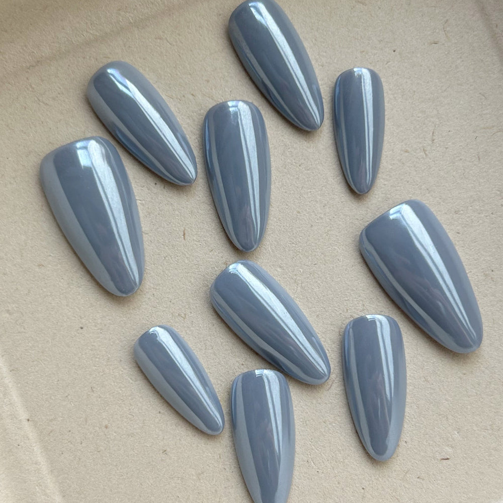 Blue Magic Mirror Pink Almond Nail