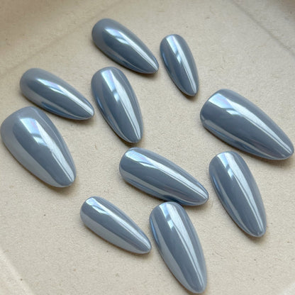 Blue Magic Mirror Pink Almond Nail
