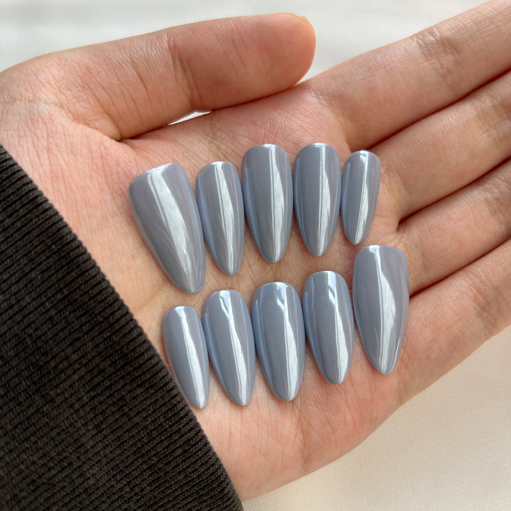 Blue Magic Mirror Pink Almond Nail