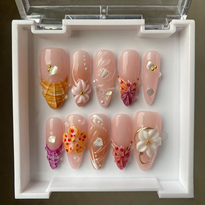 Summer Pink Shell & Flower Nails