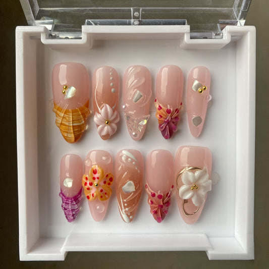 Summer Pink Shell & Flower Nails