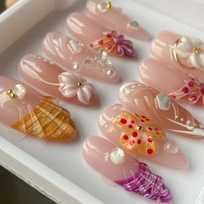 Summer Pink Shell & Flower Nails