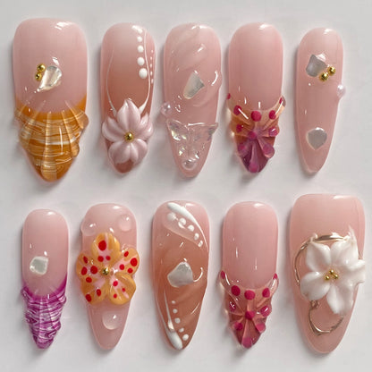Summer Pink Shell & Flower Nails