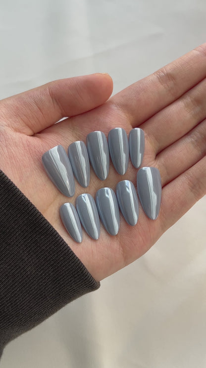 Blue Magic Mirror Pink Almond Nail
